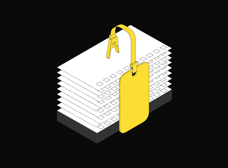 Isometric illustration of a work health and safety form and register set with a permit tag
