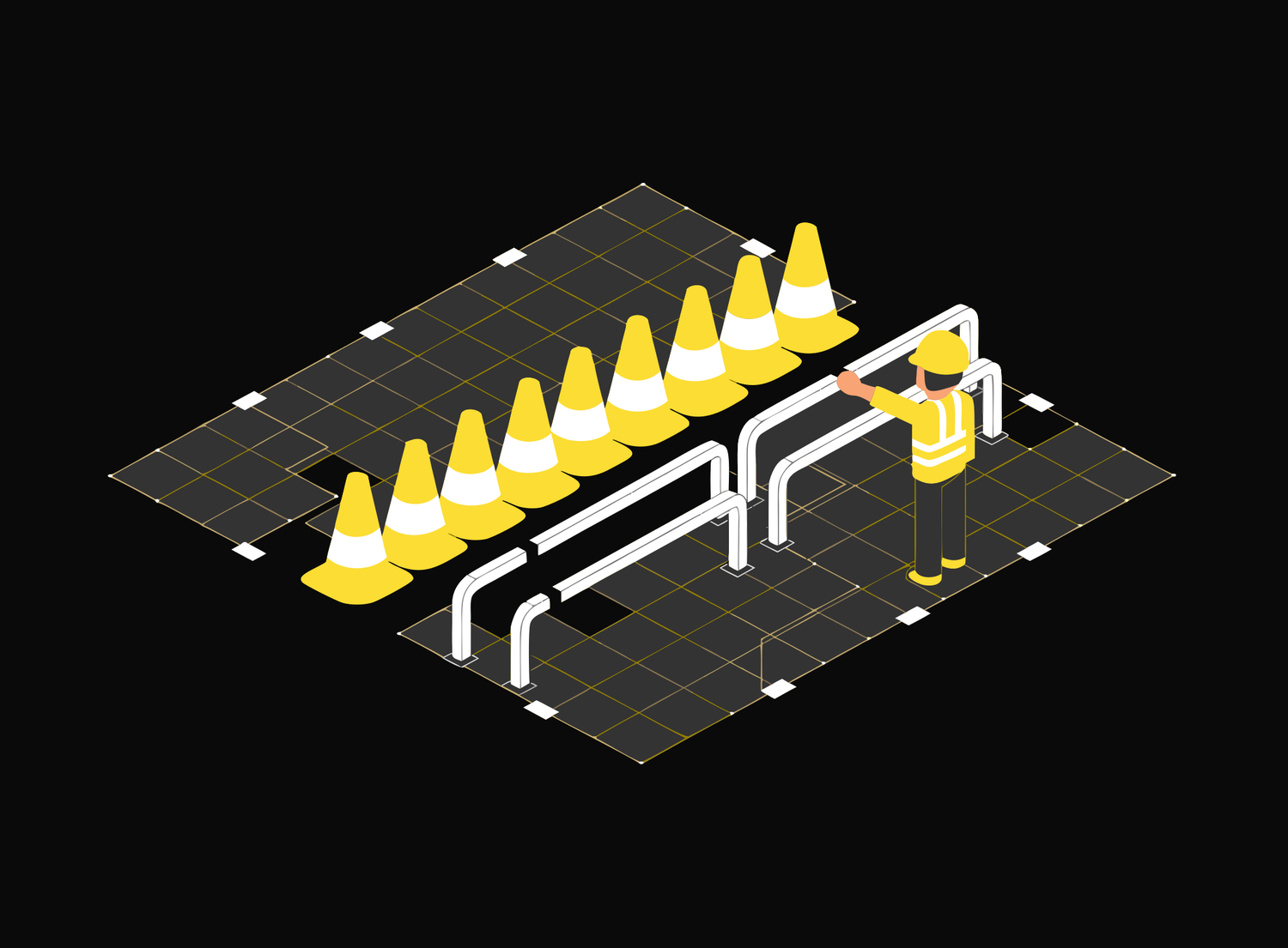 Isometric illustration of a traffic and site management plan layout