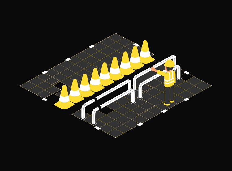 Isometric illustration of a traffic and site management plan layout
