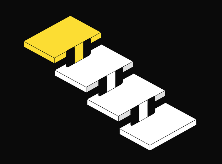 Isometric illustration of a four step work health and safety procedure chain