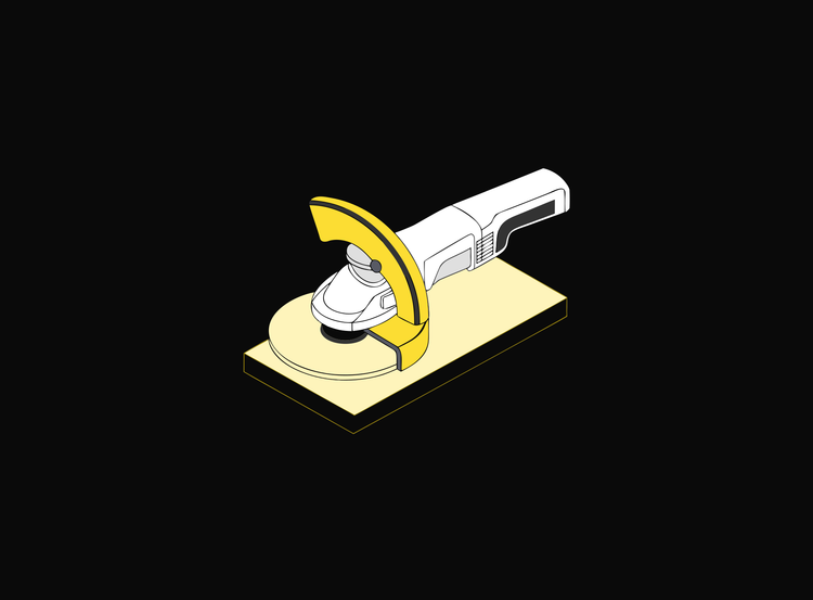 Isometric illustration of a safe operating procedure for a guarded angle grinder
